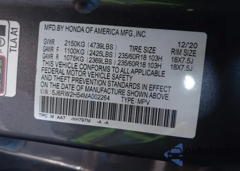 2021 Honda Cr-V Awd Ex from USA, damaged, VIN 5J6RW2H54MA002264